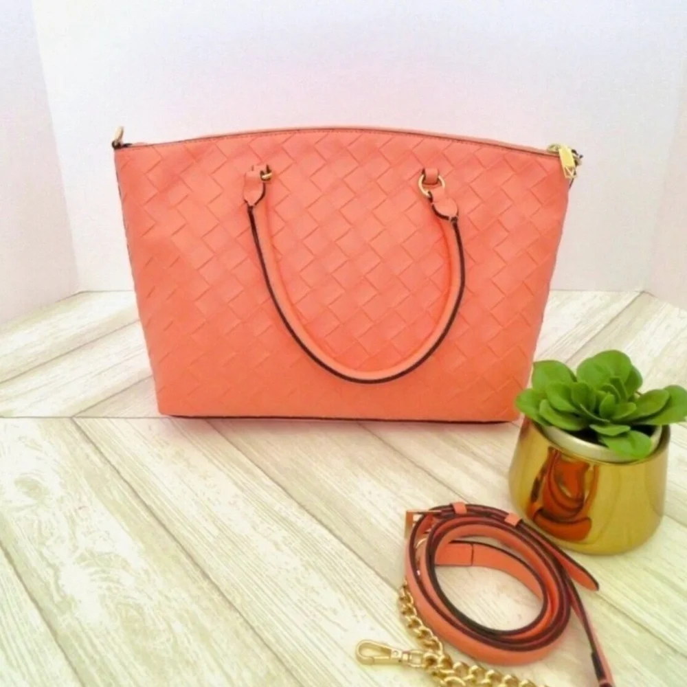 NEW! VICTORIA'S SECRET The Victoria Slouchy Satchel Guava Woven Pink